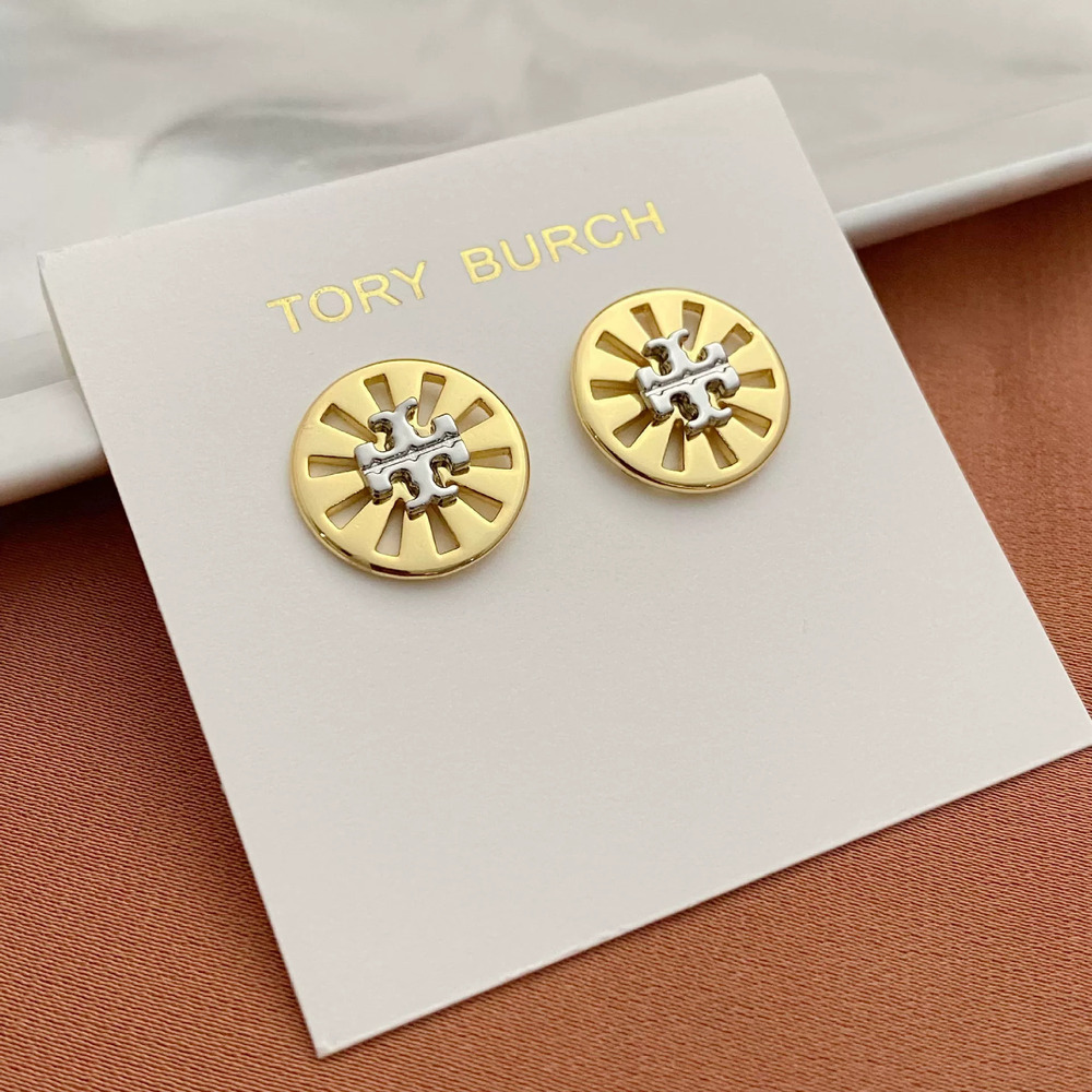 Tory Burch Cutout Letter Geometric Stud Earrings Metal